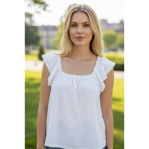 Style & Co Women's Embroidered Flutter-Strap Tank Top White Size XL